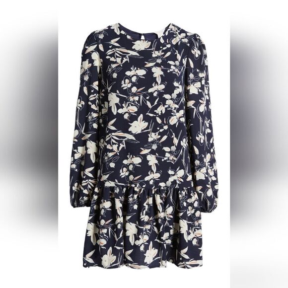 Caslon Floral Print Long Sleeve Drop Waist Minidress - Picture 1 of 7